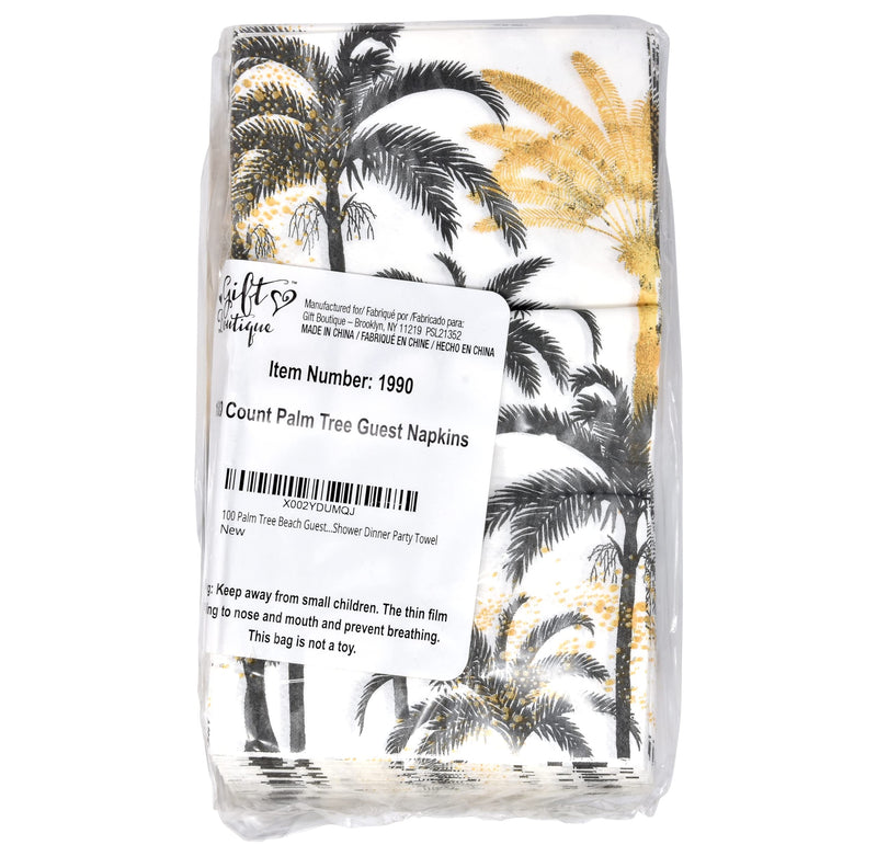 [Australia - AusPower] - 100 Palm Tree Beach Guest Napkins Black and Gold Decorative Hand Towels 3 Ply Disposable Paper for Bathroom Toilet Powder Room Holiday Wedding Birthday Bridal Baby Shower Dinner Tea Party Napkin 