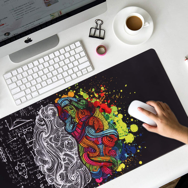 [Australia - AusPower] - iCasso Extended Gaming Mouse Pad (35.4x15.7 in), Large Non-Slip Rubber Base Mousepad with Stitched Edges, Waterproof Keyboard Mouse Mat Desk Pad for Work, Game, Office, Home - Left and Right Brain 