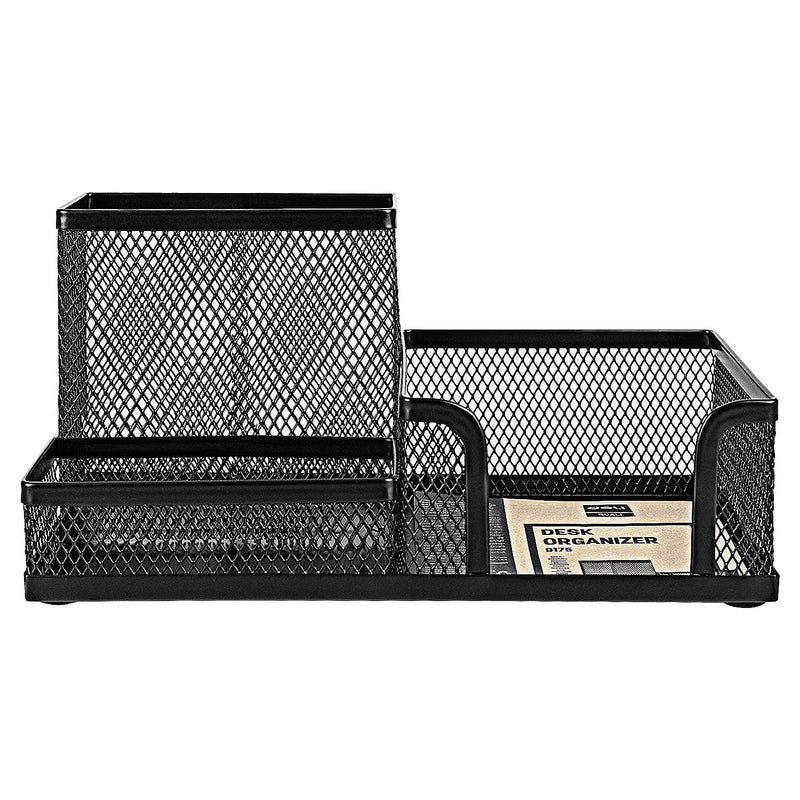 [Australia - AusPower] - Deli Mesh Desk Organizer Office Supplies Caddy with Pencil Holder and Storage Baskets for Desktop Accessories, 3 Compartments, Black 