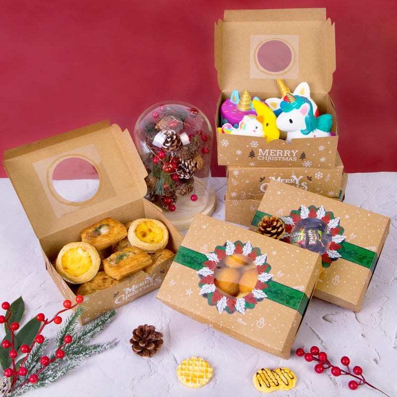 [Australia - AusPower] - Christmas Cookie Boxes for Gift Giving 18 Pcs, Large Bakery Treat Containers Cookie Tins with Window for Holiday Christmas Dessert Candy Cupcake Pastry Food Packaging Boxes with Lids 8.3"x6"x2.8" 