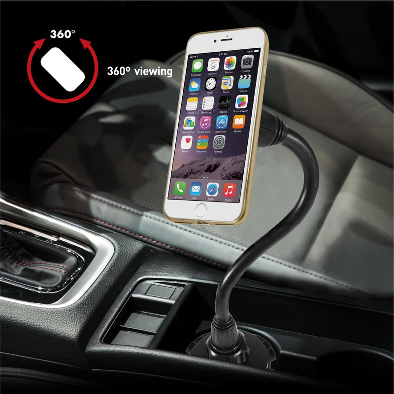 [Australia - AusPower] - Macally Car Cup Holder Magnetic Phone Mount with for Extra Long Neck & 2 Metal Plates for iPhone 11 Max Pro Xs Max XR X 8 Plus 7 Plus 6S 6 Plus, Samsung Galaxy S10 S9 Note & Most Cell Phones 