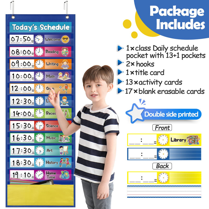 [Australia - AusPower] - Aizweb Magnetic Daily Schedule Pocket Chart， Classroom Schedule with 31 Cards, 13+1 Pockets. 14 Colored + 17 Blank Double-Sided Reusable Cards, Easy Over-Door Mountings Included 