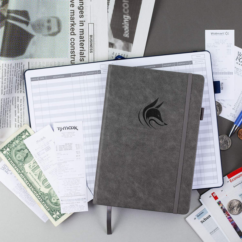 [Australia - AusPower] - Clever Fox Check Register – Deluxe Checkbook Log with Check & Transaction Registers, Bank Account Register Booklets for Personal and Work Use, A5 Hardcover - Grey A5 (5.8'' x 8.3'') 