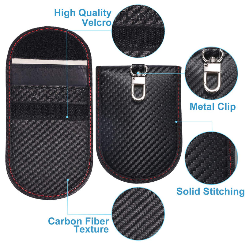 [Australia - AusPower] - Faraday Bag for Key Fob (2 Pack), TICONN Faraday Cage Protector - Car RFID Signal Blocking, Anti-Theft Pouch, Anti-Hacking Case Blocker (Carbon Fiber Texture) 