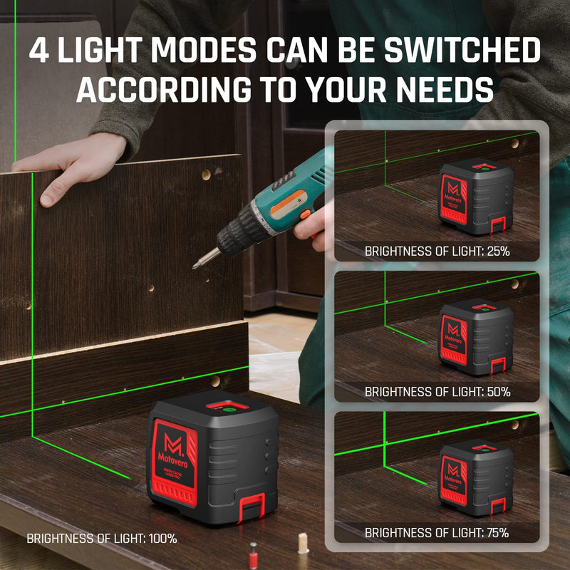 [Australia - AusPower] - Self Leveling Laser Level, Motovera 100ft/30m Laser Level Self leveling Green Cross Line, 4 Brightness Adjustment, Manual Self leveling and Pulse Mode, IP54 Waterproof Battery Carrying Bag Included 2Line-Green 