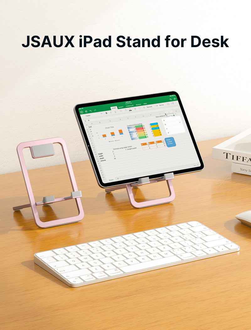 [Australia - AusPower] - JSAUX Universal Tablet Stand, Portable Foldable Tablet Holder for Desk Compatible with iPad Mini/Air/Pro, Samsung Galaxy Tab, Kindle Fire, Steam Deck, Switch, ROG Ally, iPhone and Other Tablets-Pink Pink 