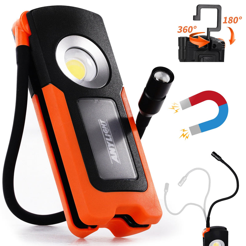 [Australia - AusPower] - ANYLIGHT Work Light - LED Rechargeable Work Light with COB 1500LM & 300LM Portable Gooseneck USB Rechargeable - Magnetic Led Worklight, Work Light Tool for Car Repair, Camping & Job Site Lighting 