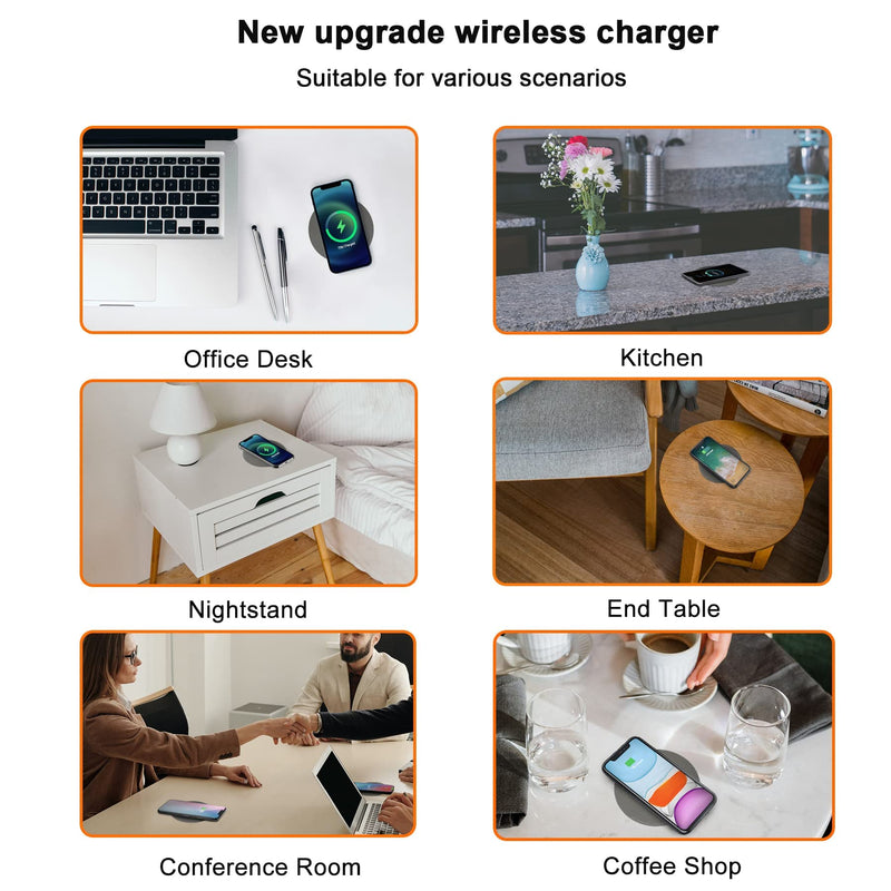 [Australia - AusPower] - 1.97"(50mm) NiiTTER Invisible Wireless Charger, Under Desk Wireless Charger, Hidden Charging Station for iPhone 14/13/12/ Samsung Galaxy S23/S22/S21(Adapter Included) 