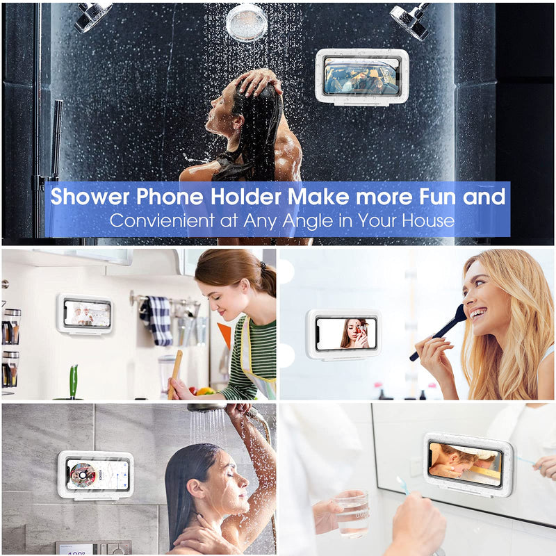 [Australia - AusPower] - Shower Phone Holder Waterproof 480° Rotation Shower Phone Case HD Touch Screen Wall Mount up to 6.8inch for iPhone 11 12 Pro XR XS MAX Samsung Galaxy S21,Pearl White Pearl White 