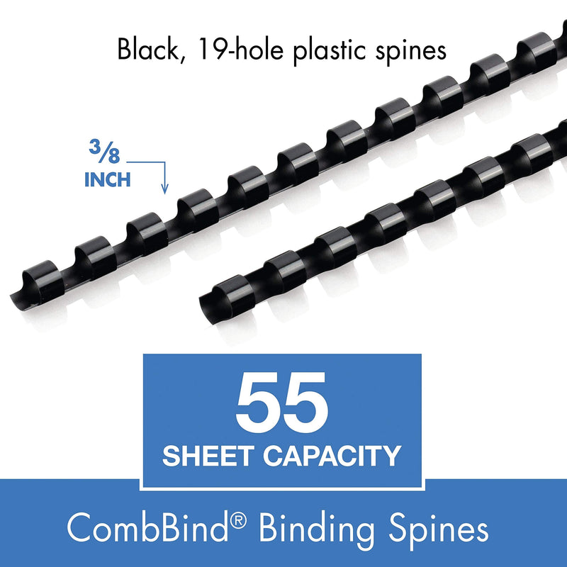 [Australia - AusPower] - Mead CombBind Binding Spines/Spirals/Coils/Combs, 3/8", 55 Sheet Capacity, Black, 125 Pack (4000132) 3/8" 