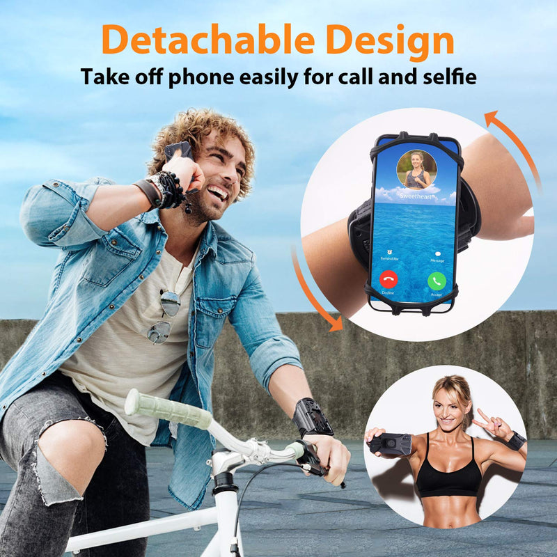[Australia - AusPower] - HLOMOM Wristband Phone Holder for Running, 360°Rotation & Detachable Sports Armband with Key Holder for iPhone 12/11/Pro/Pro Max/XS/XR/X/8/7/6/Plus, Samsung Galaxy, Fits 4''-6.5''Phone S (Arm-circumference: 14-28cm) 