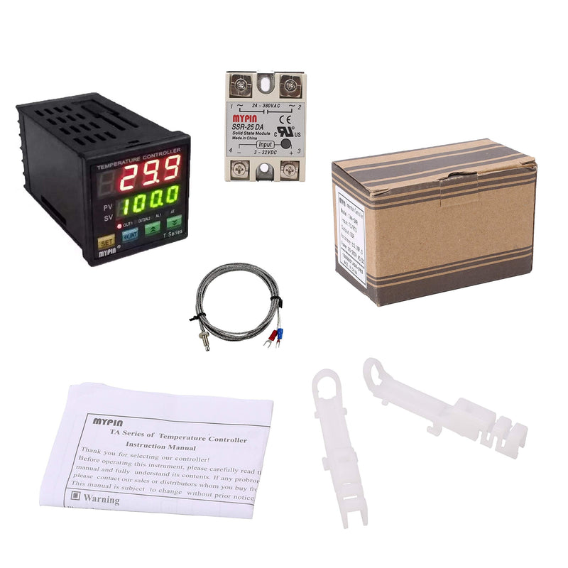 [Australia - AusPower] - PID Temperature Controller Meter Indicator, Jaybva Digital Programmable Universal Thermostat Fahrenheit and C Display SSR and Alarm Output 25A Solid State Relay Thermocouple Probe Included PID+25A SSR+K Sensor 