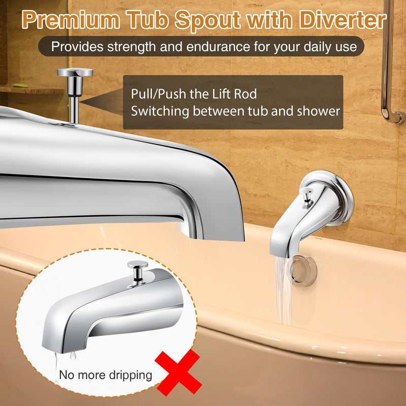 [Australia - AusPower] - Enhon Tub Spout with Rear Diverter, Bathtub Spout Fitting 1/2-Inch or 3/4-Inch IPS, 5-1/4 Inch Length Bathroom Bathtub Faucet with Adapter, Chrome Finish 