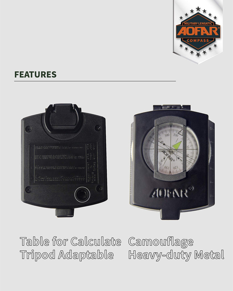 [Australia - AusPower] - AOFAR Military Compass,AF-4580 Lensatic Sighting, Waterproof and Shakeproof with Map Measurer Distance Calculator, Pouch for Camping, Hiking 
