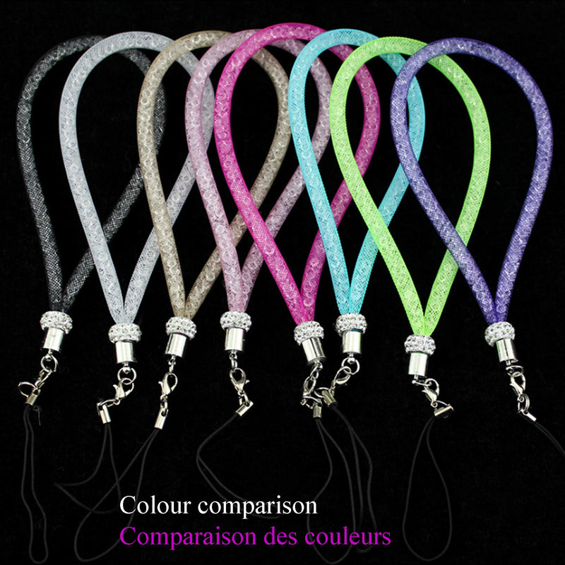 [Australia - AusPower] - Lanyard with Fishnet Tube Filled with Sparkly Rhinestones(Pack of 4),Bling Wrist Strap for Phone,Camera,ID Badge and USB Key,Short,Blue-White-Green-Red Blue-white-green-red Short 