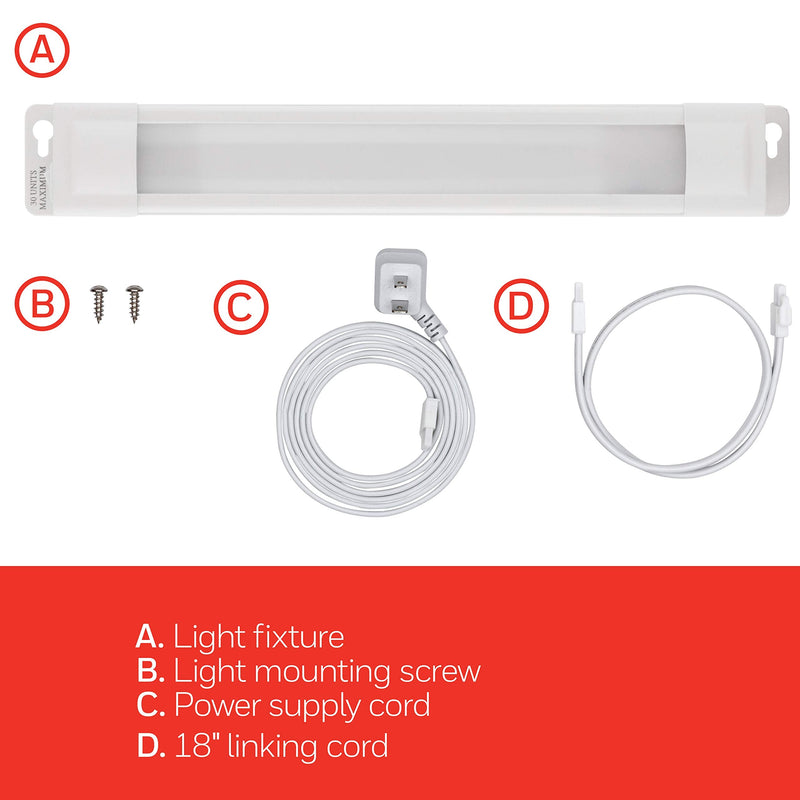 [Australia - AusPower] - UltraPro 12in. Linkable LED Light Fixture, Selectable Brightness, Slim LED Strip Light, Under Cabinet Lighting, Kitchen Light, HI/OFF/LOW Switch, 44105 White 12 in 