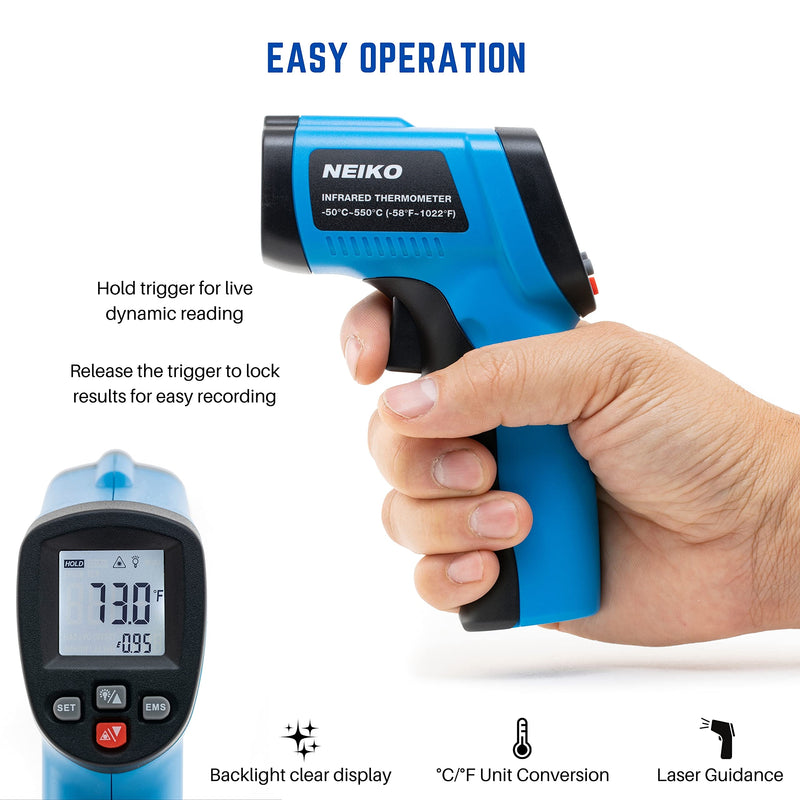 [Australia - AusPower] - NEIKO 52911A Digital Infrared Thermometer | Non-Contact Temperature Gun | Instant Read -58℉~1022℉ (-50℃~550℃) | LCD Display | IR Laser Targeting | Extra Dial Thermometer for Cooking 