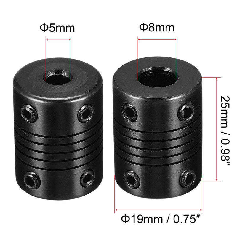 [Australia - AusPower] - uxcell 5 pcs 8mm to 5mm Aluminum Alloy Shaft Coupling Flexible Coupler L25xD19 Black 