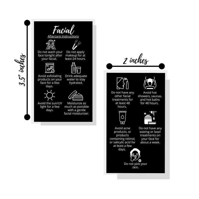 [Australia - AusPower] - Facial Aftercare Cards | 50 Pack | Size 2 x 3.5” inches Business Card Size | Facial PMU | Aftercare Instructions Black with Icons Design 