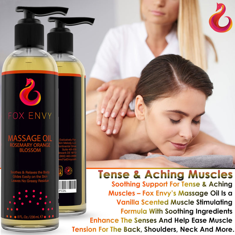 [Australia - AusPower] - Massage Oil for Couples, Women & Men (1 Bottle, 8 fl oz) - Fox Envy Massage Oil with Coconut Oil & Jojoba Oil - Orange Blossom with Rosemary 