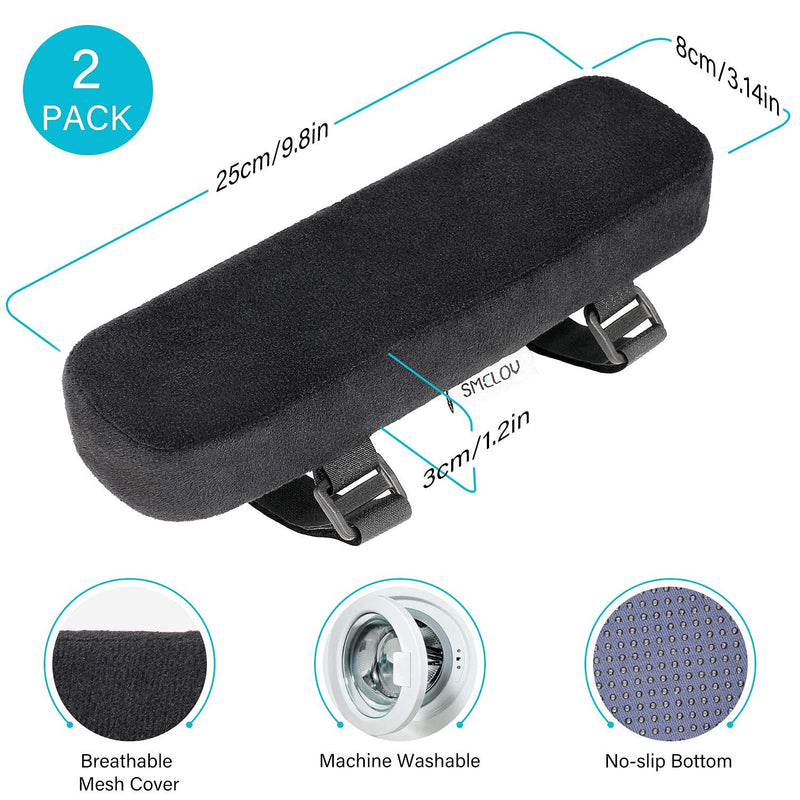 [Australia - AusPower] - Chair Armrest Pads and Memory Foam Elbow Pillow for Forearm Pressure Relief,Universal Chair Arm Cover,2 Piece Set Medium Black 