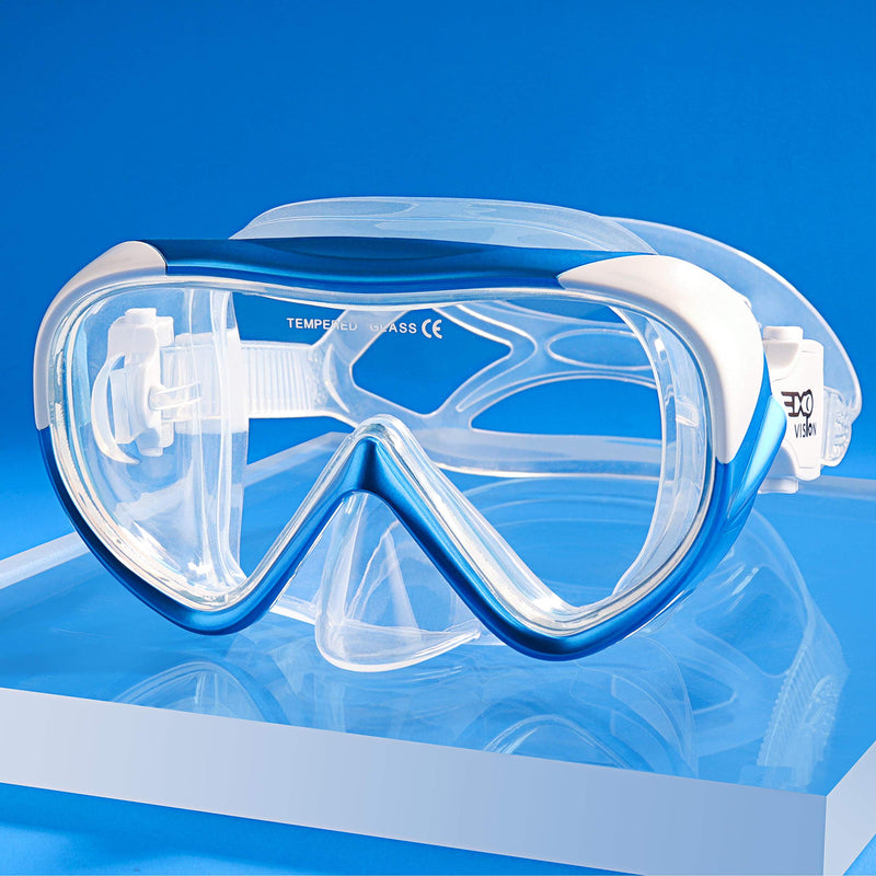 [Australia - AusPower] - EXP VISION Kids Snorkel Diving Mask, 180° Panoramic Swim Mask Anti-Fog Tempered Glass Lens Swimming Goggles with Nose Cover for Youth Junior Child Leakproof Snorkeling Gear for Scuba Diving Swimming 