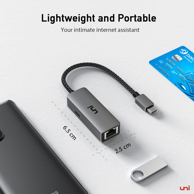 [Australia - AusPower] - uni USB C to Ethernet Adapter with 100W Charging Port, 1Gbps Ethernet to USB C - Gigabit RJ45 LAN Network Adapter with Power Delivery, Ethernet Adapter for Laptop, MacBook Pro/Air, Dell XPS 