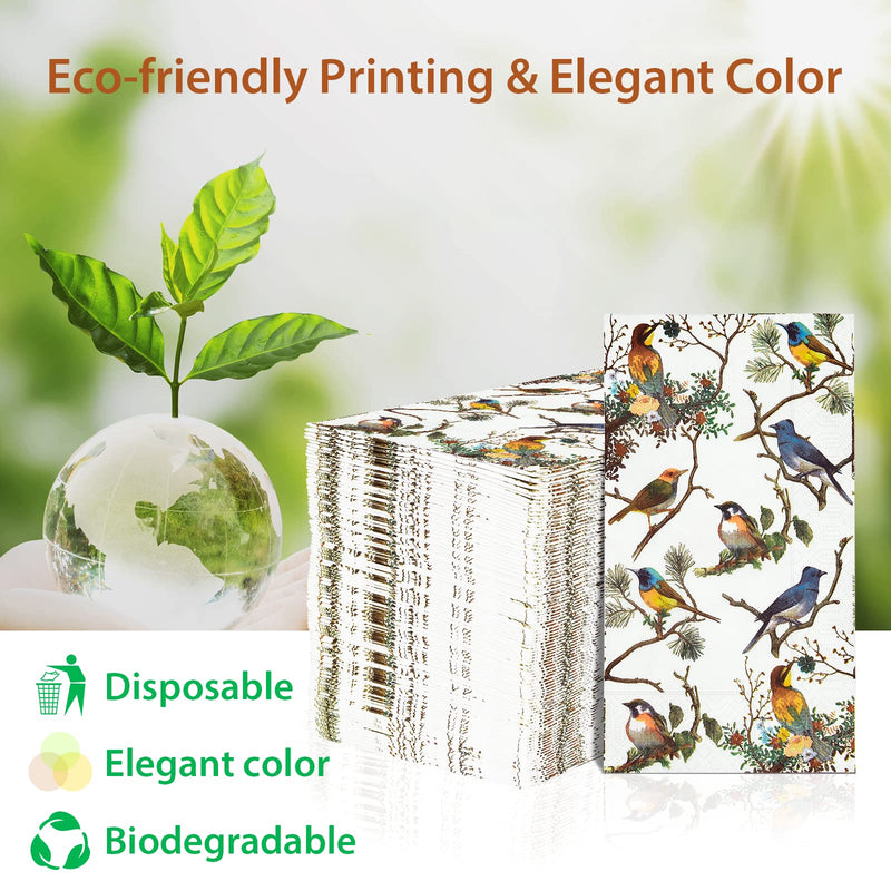 [Australia - AusPower] - 100PCS Guest Towels Disposable 3 Ply Paper Hand Napkins for Bathroom Spring Bird Napkins Everyday Decorative for Dinner Wedding Tea Party Table Anniversary Bridal Powder Room 