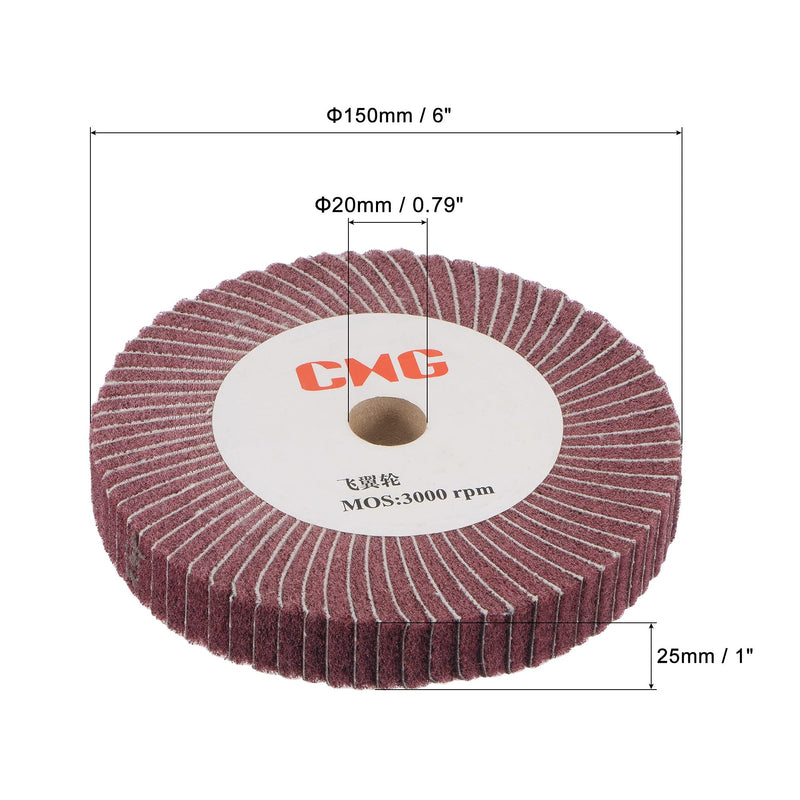 [Australia - AusPower] - uxcell 150mm x 25mm 320 Grit Non-Woven Polishing Burnishing Wheel Abrasive Cloth Nylon Wire Drawing Flap Wheel for Stainless Steel Metal Red 