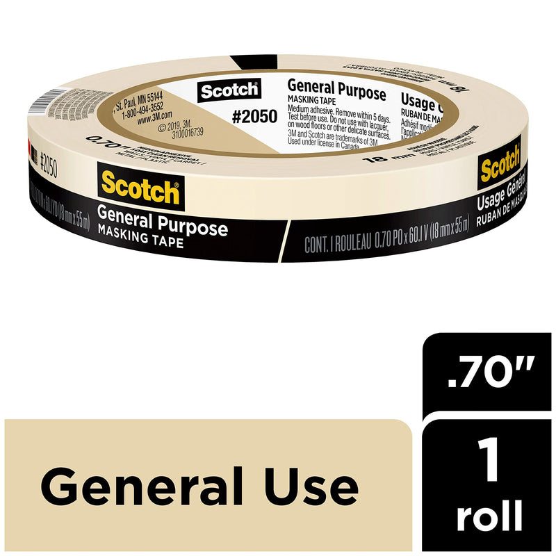 [Australia - AusPower] - Scotch General Purpose Masking Tape, 0.70 inches by 60 yards, 2050, 1 roll 0.70" Width 
