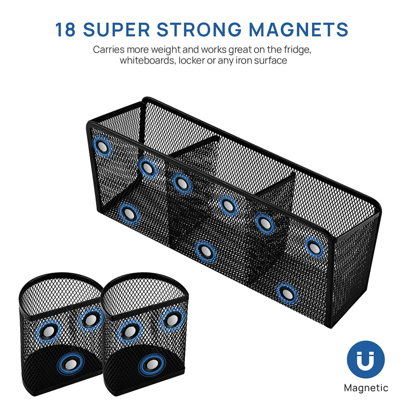 [Australia - AusPower] - Magnetic Pencil Holder, VICNOVA Metal Magnetic Pen Holder with Extra Strong Magnets/3+3 Generous Compartments, Magnetic Storage Basket Organizer to Hold Whiteboard Refrigerator Locker Accessories 