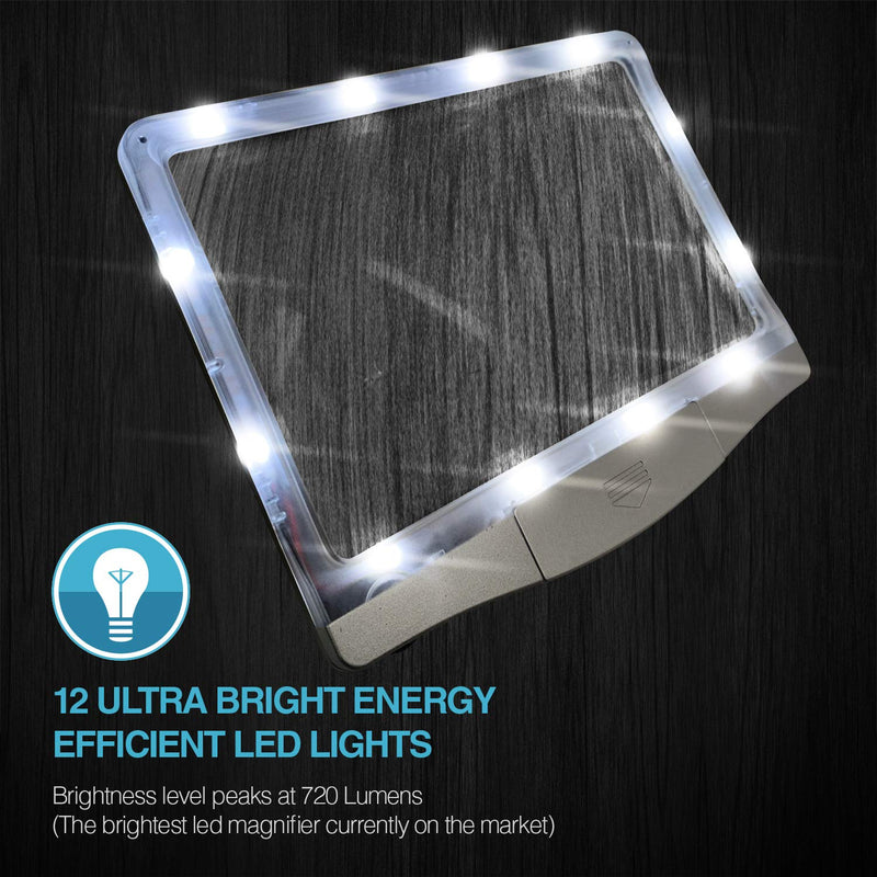 [Australia - AusPower] - MagniPros 3X Large Ultra Bright LED Page Magnifier with 12 Anti-Glare Dimmable LEDs(Evenly Lit Viewing Area & Relieve Eye Strain)-Ideal for Reading Small Prints & Low Vision Seniors with Aging Eyes 