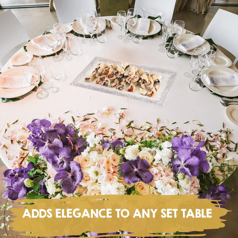 [Australia - AusPower] - 4 (pk) Yumchikel 14" x 7.5" Clear Lace Rim Plastic Serving Trays & Platters | Heavy Duty Disposable Decorative Dessert Tray - Party Platters for Upscale Parties Weddings Brand: Yumchikel 