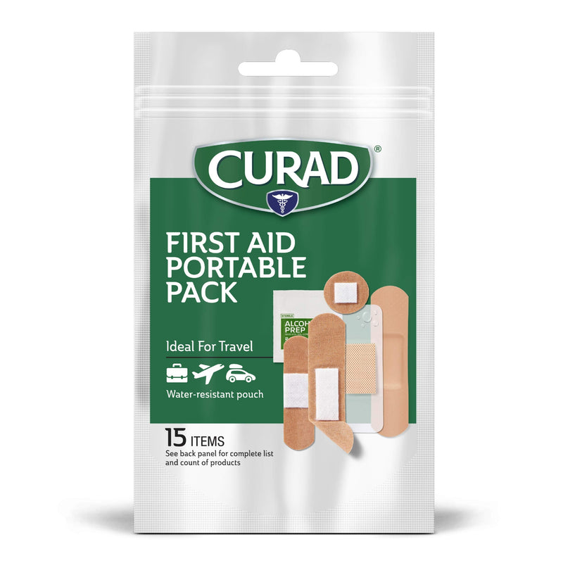 [Australia - AusPower] - Curad First Aid Portable Pack, Ideal for Travel, Carry-on, Backpacks, Water Resistant Pouch, Variety Size Bandages, Alcohol Swabs, 12 Packs 
