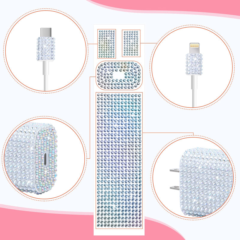 [Australia - AusPower] - Outus 10 Pieces Rhinestones Wall Charger Stickers Bling Handmade USB Charger Crystal Decorations Artificial Diamond Charger Sticker Compatible with iPhone iPad Plug Power Adapter DIY for Women 