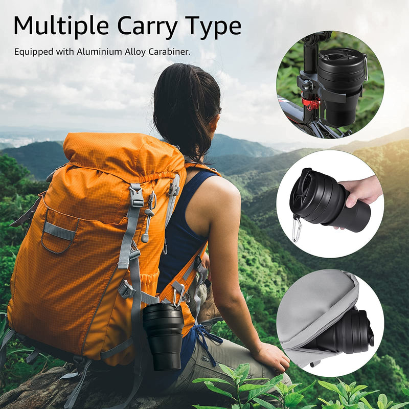 [Australia - AusPower] - EASYXQ Collapsible Travel Cup, 20 OZ 600ml Silicone Folding Camping Cup, Leak Proof BPA Free Portable Cup, Sport Bottle with Lids for hiking (Black) Black Large (Pack of 1) 