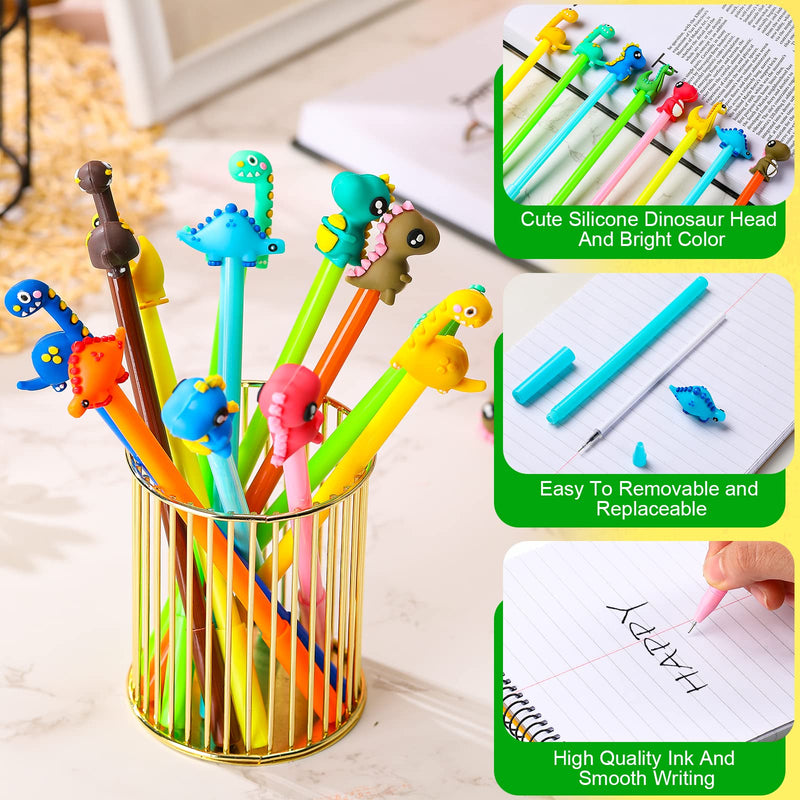 [Australia - AusPower] - 24 Pieces Cute Dinosaur Black Ink Pens Cartoon Writing Gel Ink Pens Animal Writing Fun Office Supplies Cute School Supplies Set for Writing Kawaii Dinosaur Stationery for Girls Teens Women Boys 