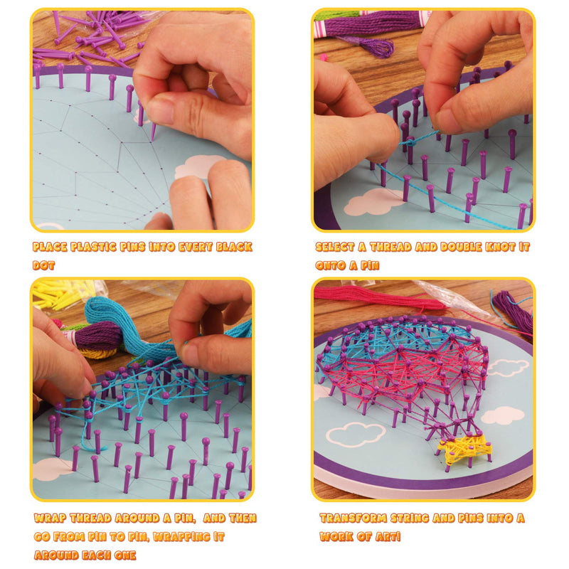 [Australia - AusPower] - Koltose by Mash String Art Craft Kit for Kids - Triple Art Project for Girls and Boys Ages 6-15, with Child Safe Plastic Pins, Makes an Owl, Hot Air Balloon, and a Flower String Art Canvases Triple String Art Kit 