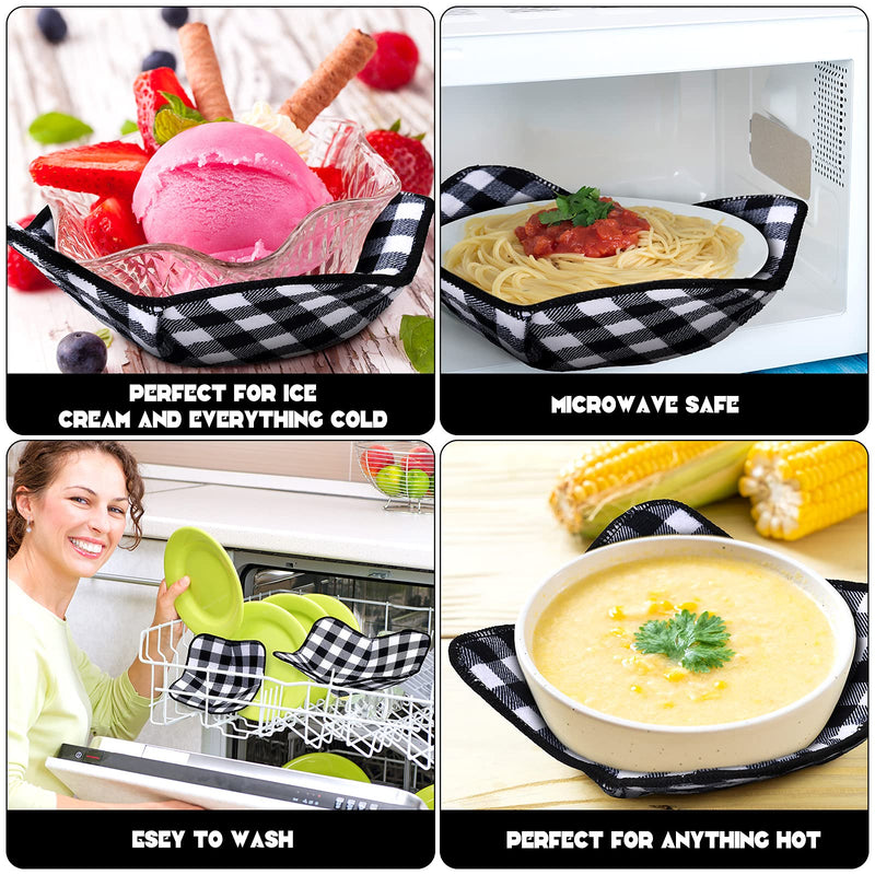 [Australia - AusPower] - 4 Pieces 2 Sizes Bowl Huggers Sponge and Microfiber Small Bowls Large Bowls Holder for Microwave Heat Plate Bowl Food Huggers Food Warmer for Home Kitchen and Hot Bowl Holder (Black and White) Black/White 