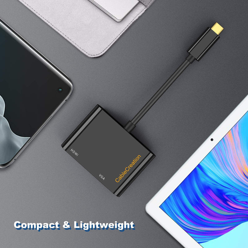 [Australia - AusPower] - USB C to HDMI VGA Adapter, CableCreation Type C to VGA to USBC Compatible with Galaxy S22 Ultra, MacBook Pro 2020, iPad Pro 2020, Yoga 910, Surface Go Black-1Pack 