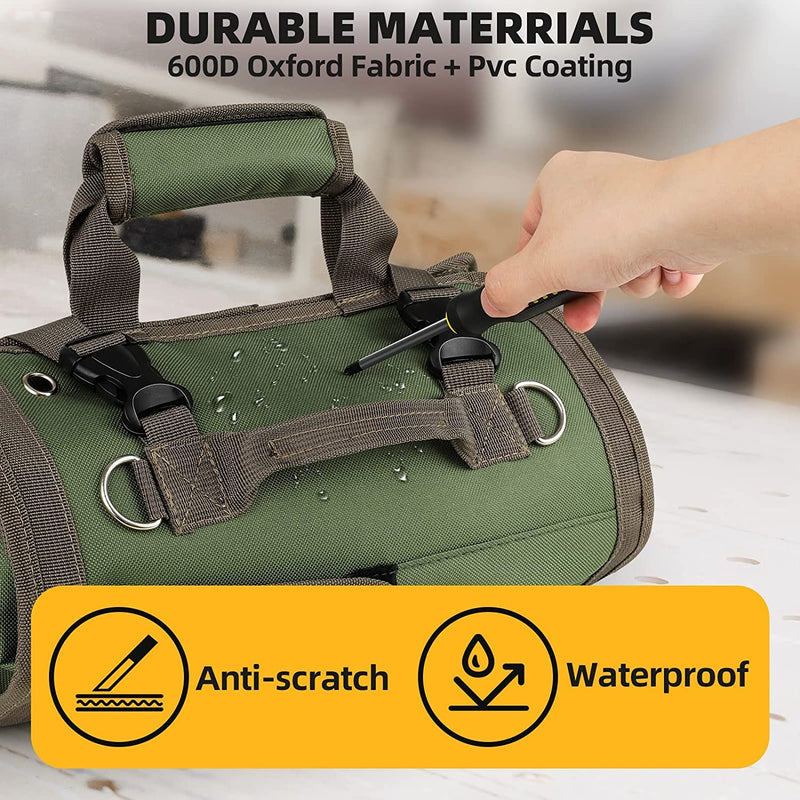 [Australia - AusPower] - Tool Roll Up Bag, UUP Tool Roll Organizer, Heavy Duty Tool Bag for Men and Women, Compact & Portable Roll Up Tool Bag with 2 Detachable Small Tool Pouch, Tool Storage Kit for Mechanic & Electrician, Father Day Gifts for Dad Tool Roll Bag 