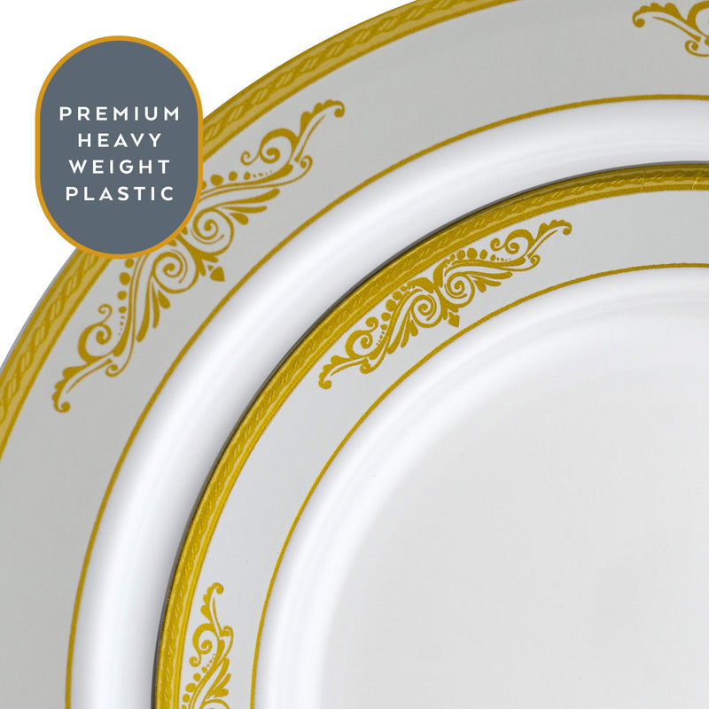 [Australia - AusPower] - [20 Count - 5 Oz Bowls] Laura Stein Designer Tableware Premium Heavyweight Plastic White Dessert Bowl With Gold Rim And Brushed Accents, Party & Wedding Plate Traditional Series Disposable Dishes 20 