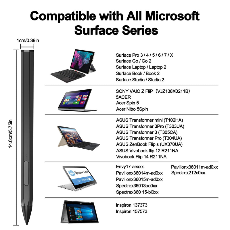[Australia - AusPower] - Stylus for Surface, Magnetic Stylus Pens for Surface Pro Fine Point 1.7mm, 4096 Pressure Sensitivity, Rechargeable, Tilt & Palm Rejection for Surface Pro X/7/6/5/4/3/Go/Laptop/Studio/Book 