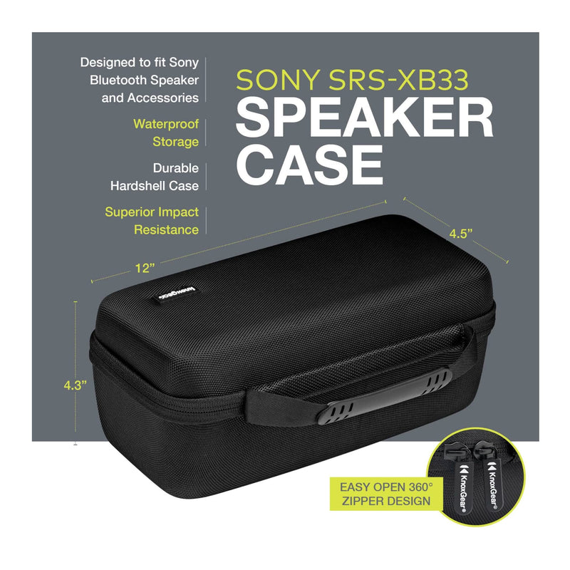 [Australia - AusPower] - Knox Gear Portable Hardshell Travel Storage Case for SRS-XB33 Sony Bluetooth Speaker - Sony Extra Bass Sony Speakers Bluetooth Wireless Case - Water, Dust, Splash, Impact, and Shock Resistant 