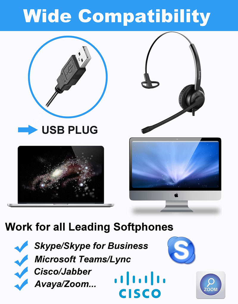 [Australia - AusPower] - USB Headset for Computer with Microphone Noise Cancelling, PC Headset for Call Center Office, Skype Headset for Laptop Zoom Meetings Microsoft Teams, Softphone Headphone for Conference Calls 