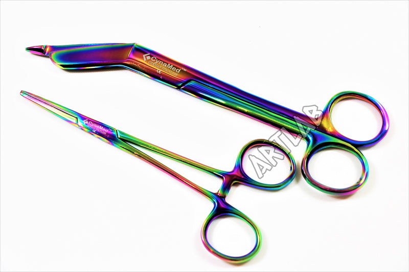 [Australia - AusPower] - New German Hemostat Forceps 5 inches Plus Lister Bandage Scissors 5.5 Inches Rainbow Titanium Premium Cynamed 