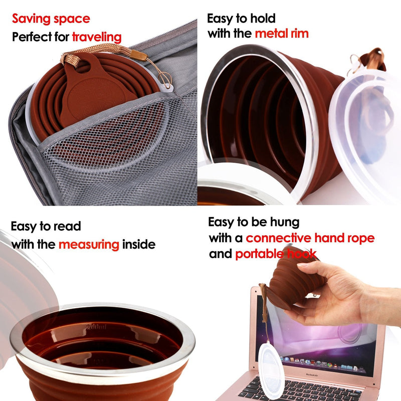[Australia - AusPower] - ME.FAN Silicone Collapsible Travel Cup - Silicone Folding Camping Cup with Lids - Expandable Drinking Cup Set - Portable, Graduated [9.22oz] 4 Pack-Black 