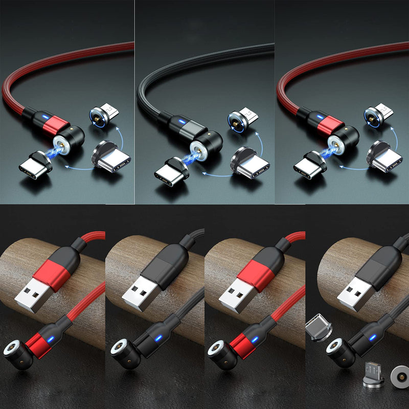 [Australia - AusPower] - 540° Rotation Magnetic Charging Cable（7-Pack, 1.6ft/3.3ft/3.3ft/6.6ft/6.6ft/10ft/10ft）Magnetic USB Cable, 3 in 1 Magnetic Phone Charger Compatible with Micro USB, Type C etc 