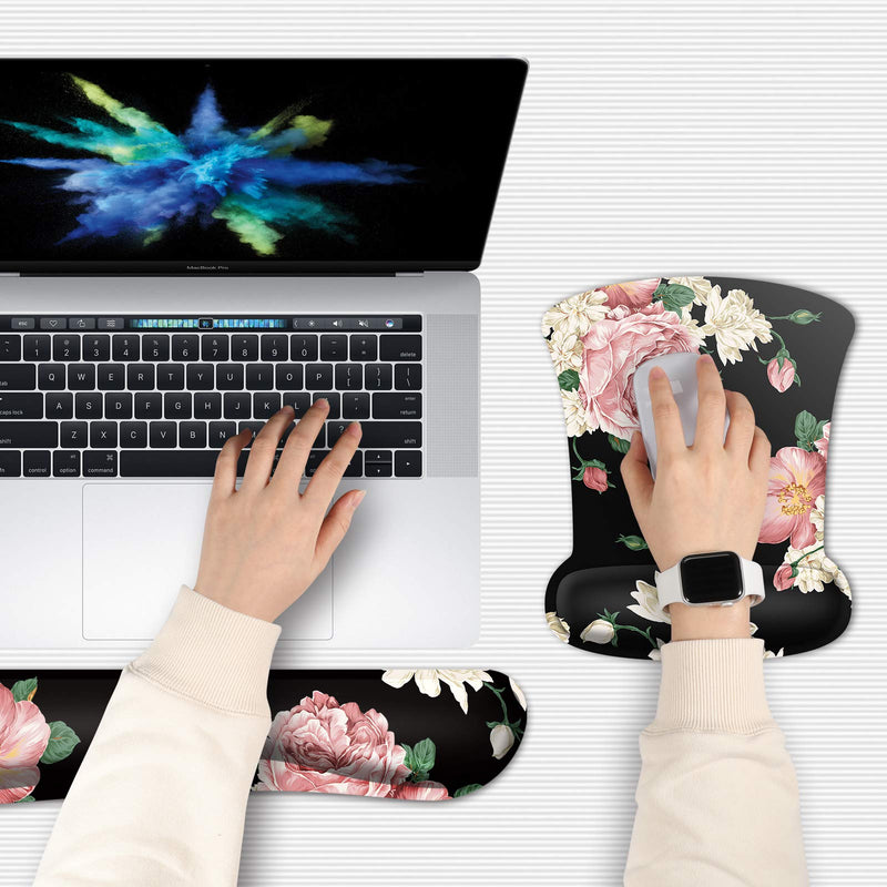 [Australia - AusPower] - Fintie Mouse Pad with Wrist Support and Keyboard Wrist Rest - Durable Memory Foam Ergonomic Design [Pain Relief] Non-Slip Rubber Base Mouse Pad for Gaming, Computer, Office, Laptop (Flower Festival) Flower Festival 