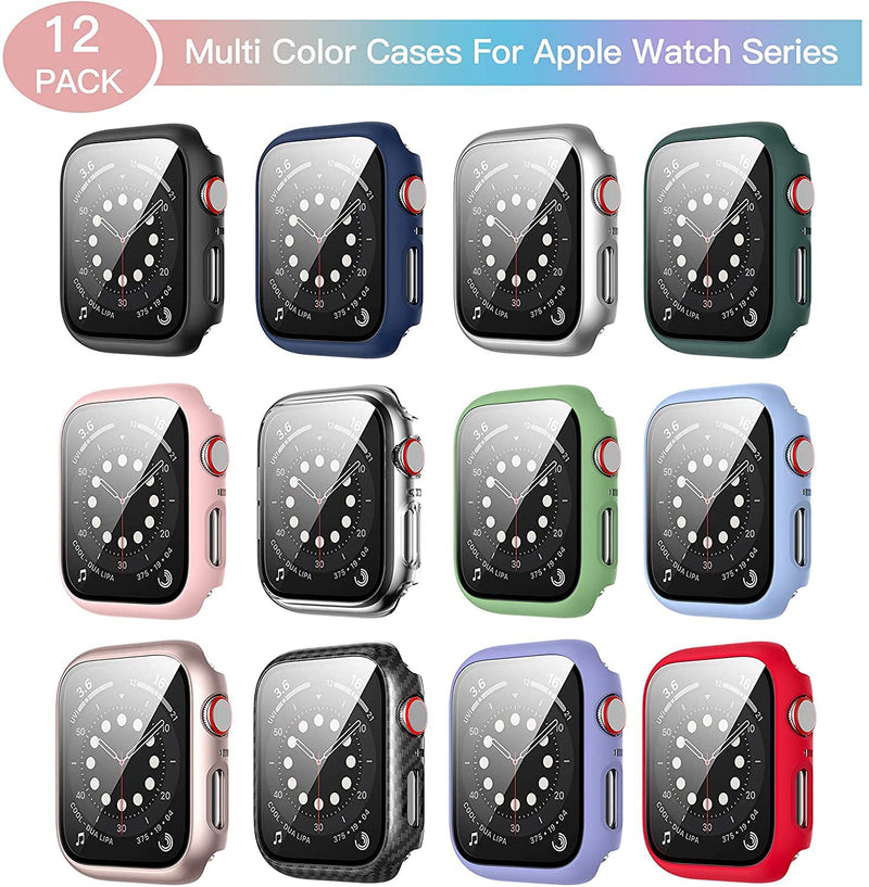 [Australia - AusPower] - 12 Pack Case for Apple Watch 38mm Series 3/2/1 with Tempered Glass Screen Protector, Haojavo Full Hard PC Ultra-Thin Scratch Resistant Bumper HD Protective Cover for iWatch Accessories 38 mm 